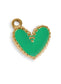 Green heart-shaped charm with gold border on a white background