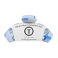 Blue and white hair clip with Teleties branding on a white background