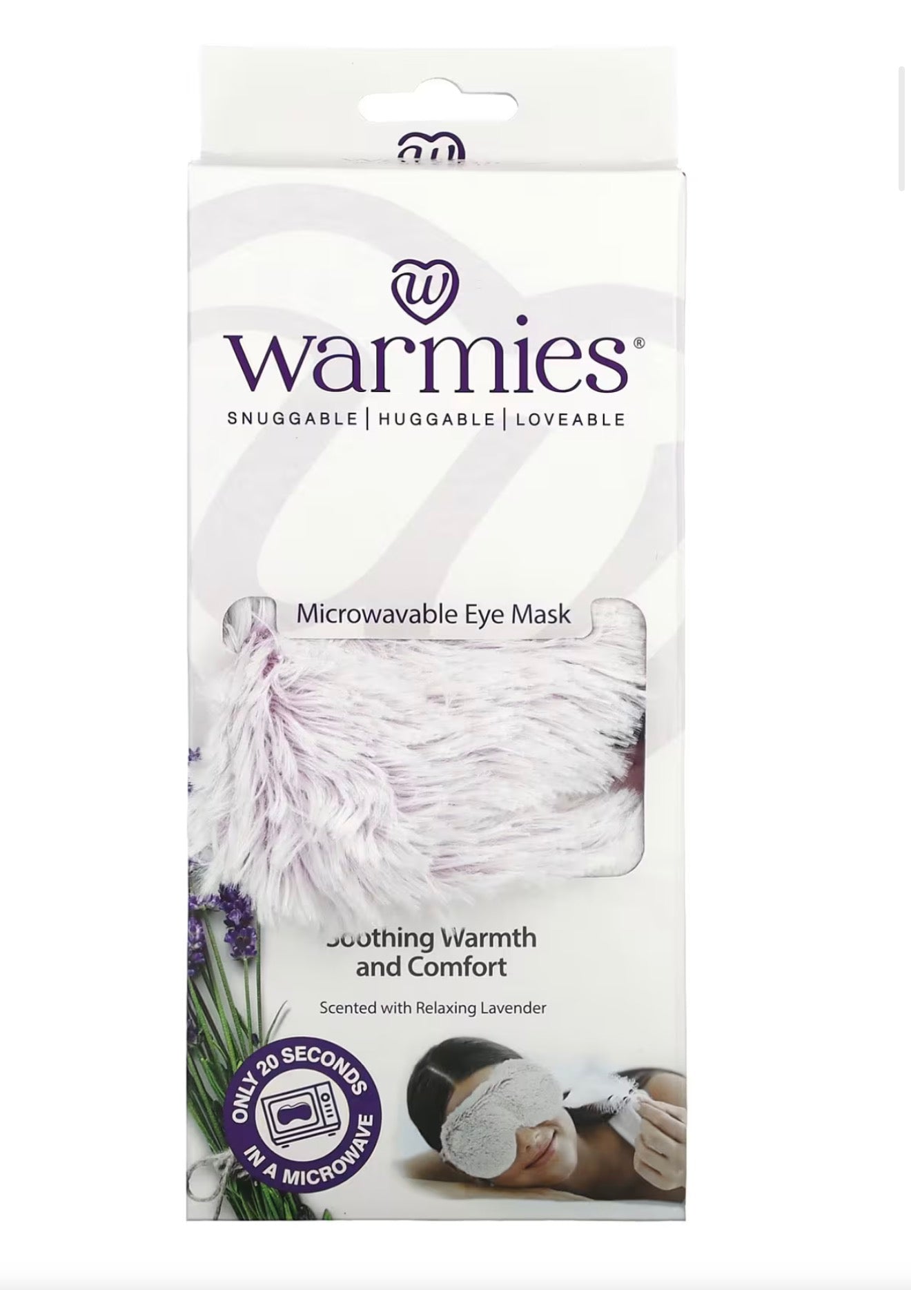 Warmies microwavable eye mask packaging on a white background