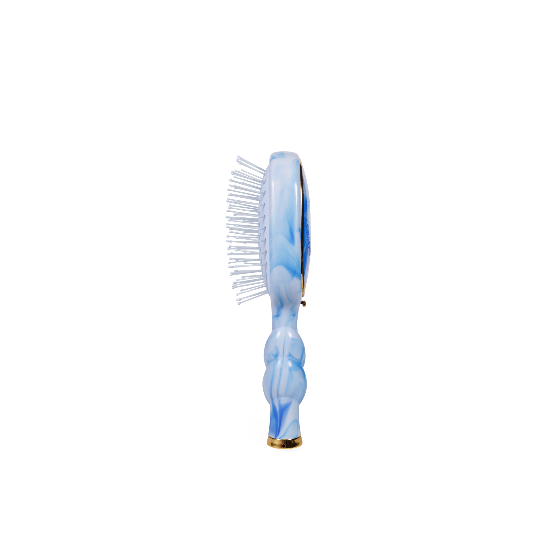 Marbled blue and white hairbrush on a white background