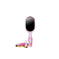 Pink handheld mirror with a black reflective surface on a white background