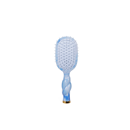 Blue teleties paddle hairbrush on a white background