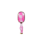 Pink and white hairbrush with gold accents on a white background