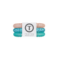 Turquoise hair ties with a white card displaying 'Teleties' brand on a white background
