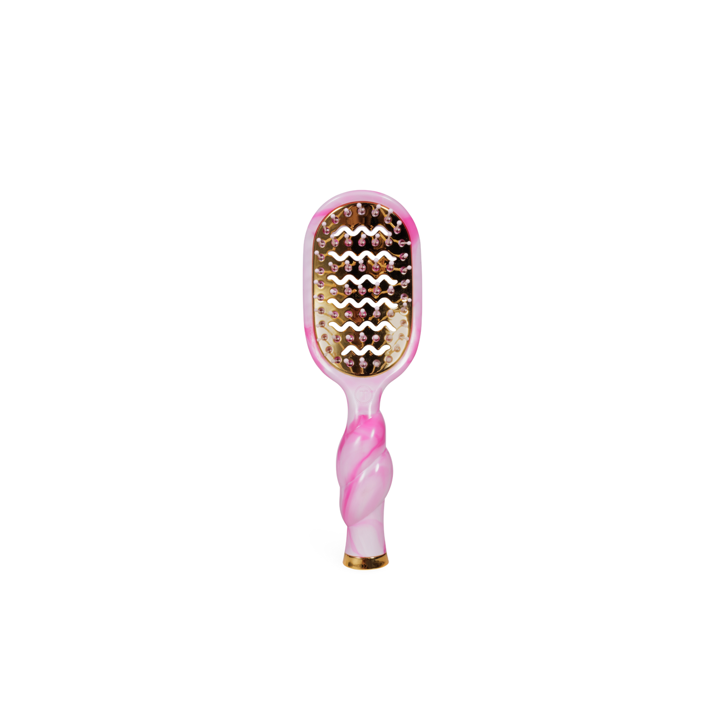 Pink and gold hairbrush on a white background