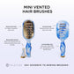 Two mini vented hair brushes with features highlighted on a white background, branded as Teleties.