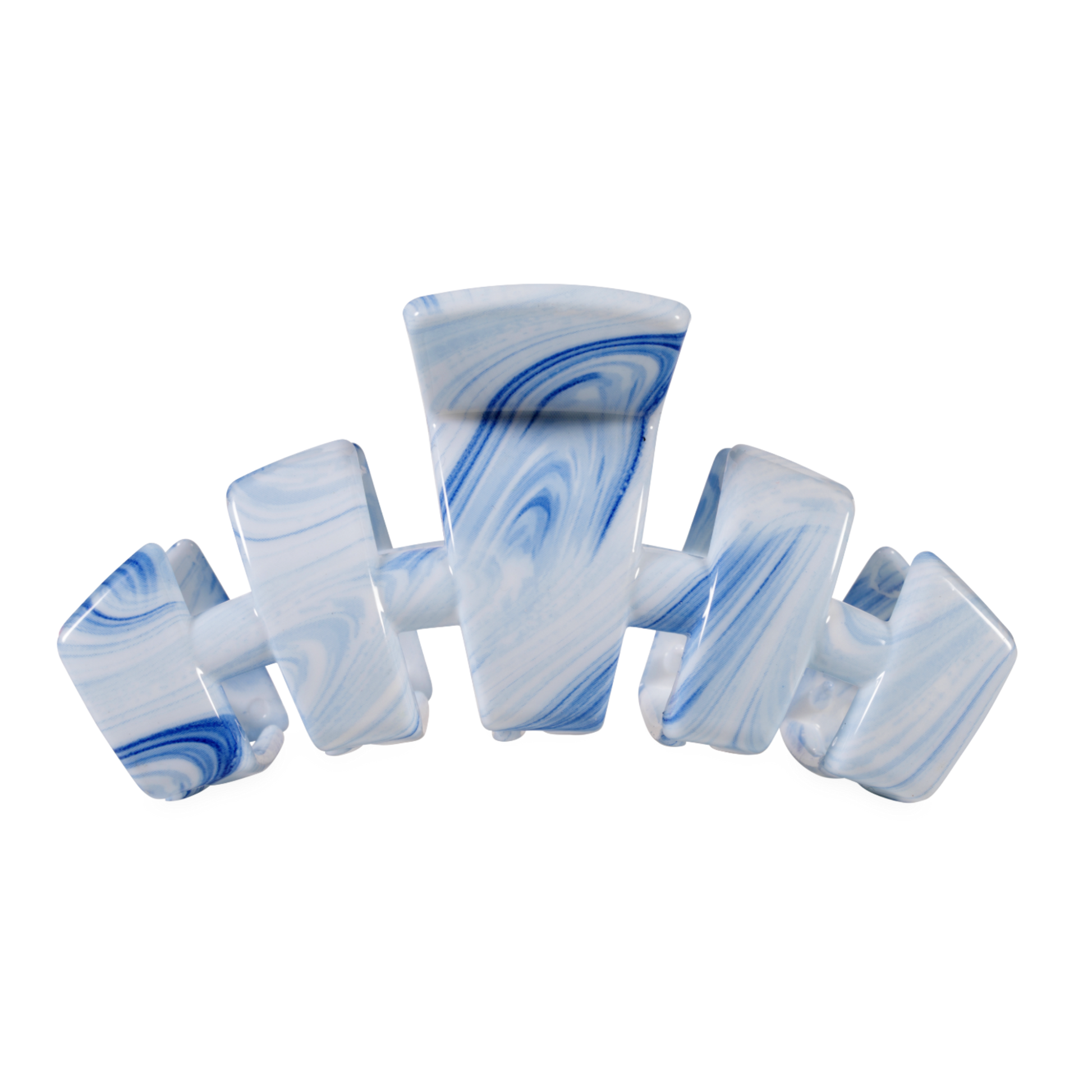 Blue and white marbled hair clip for your hair on a white background