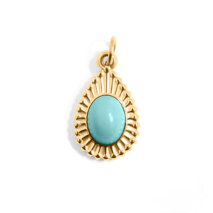 oval turquoise stone and textured frame on white background