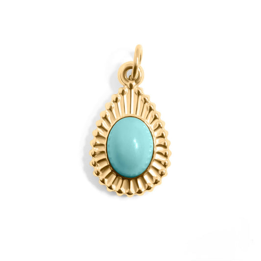 oval turquoise stone and textured frame on white background